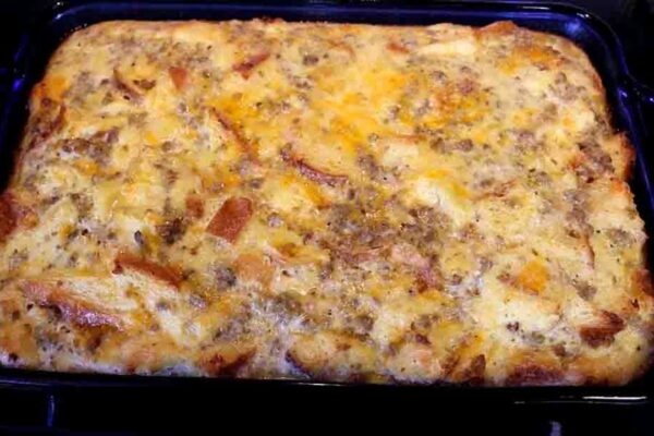 Overnight Christmas Egg Casserole, homemade and freshly served