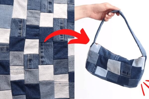 Finished Patchwork Denim Shoulder Bag, a completed DIY project