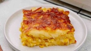 Paula Deen Corn Casserole, homemade and freshly served