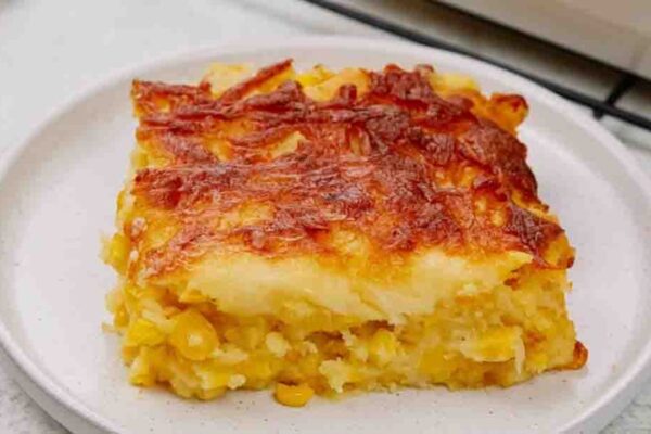 Paula Deen Corn Casserole, homemade and freshly served