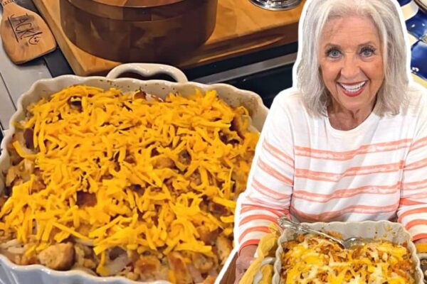 Paula Deen’s Cheesy Garden Casserole, homemade and freshly served