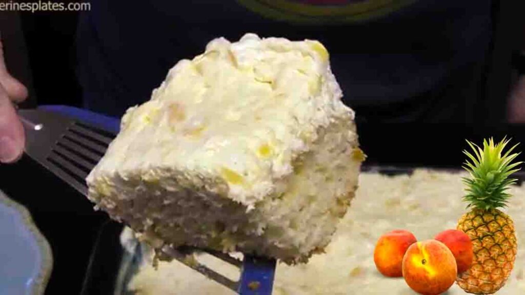Peach Cake with Pineapple Surprise, homemade and freshly served