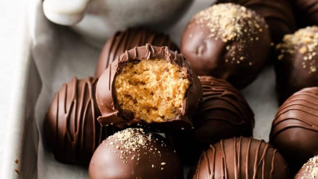 Peanut Butter Balls With Graham Crackers, homemade and freshly served
