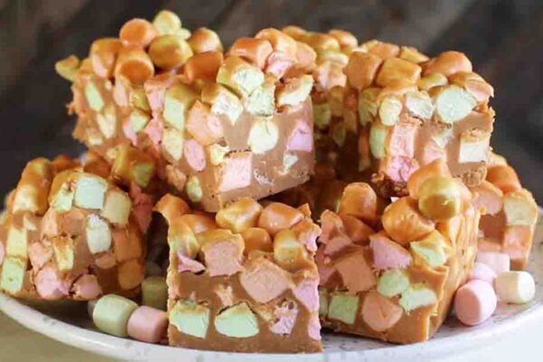 Peanut Butter Marshmallow Squares, homemade and freshly served