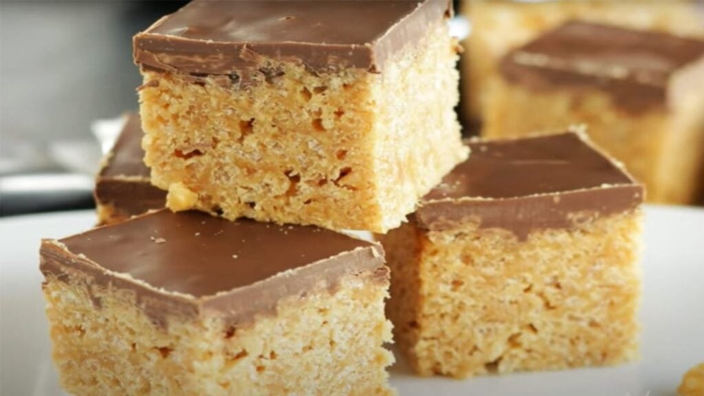 Peanut Butter Rice Krispie Treats, homemade and freshly served