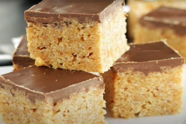 Peanut Butter Rice Krispie Treats, homemade and freshly served