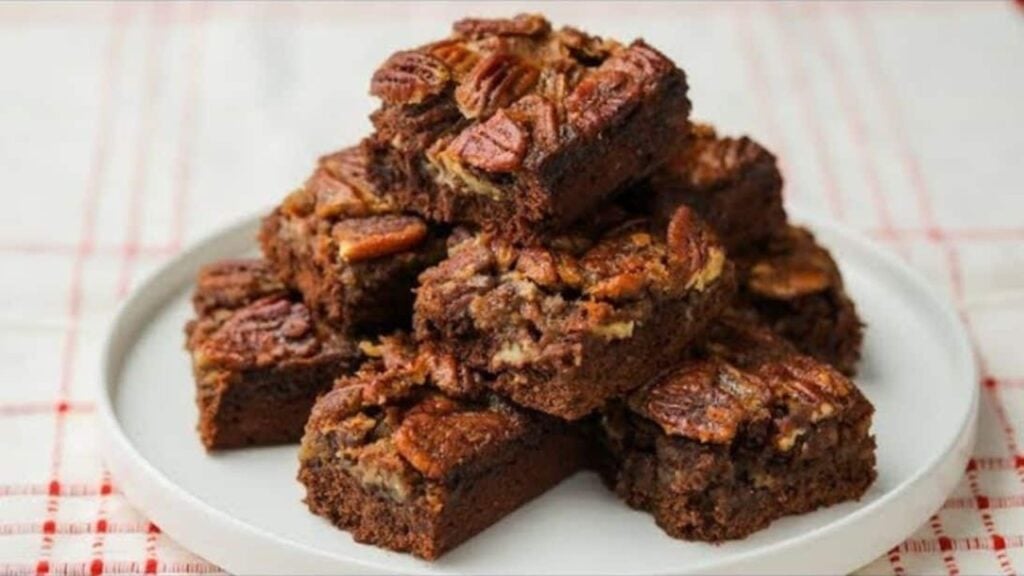Pecan Pie Brownies, homemade and freshly served