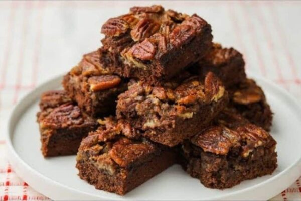 Pecan Pie Brownies, homemade and freshly served