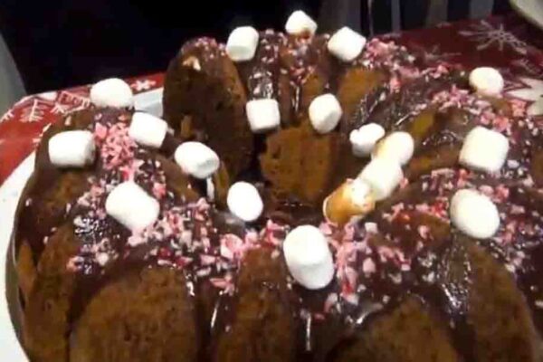 Peppermint Hot Chocolate Cake, homemade and freshly served