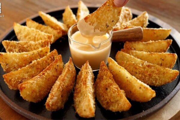 Perfect Crispy Garlic Cheese Potatoes, homemade and freshly served