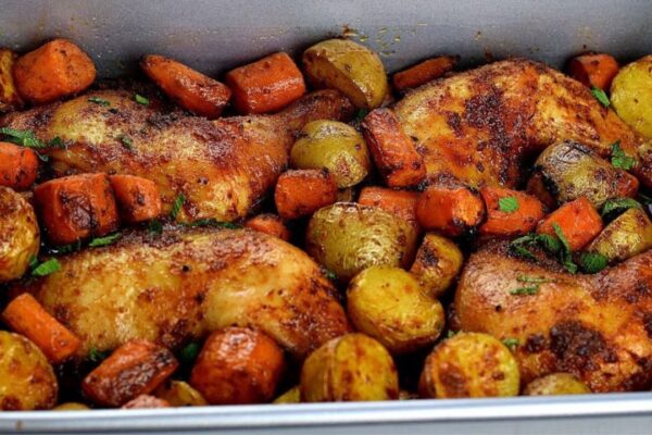 Perfectly Roasted Chicken and Potatoes, homemade and freshly served