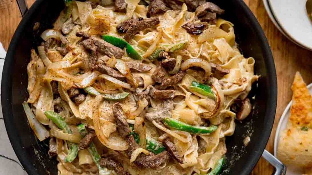 Philly Cheesesteak Pasta, homemade and freshly served