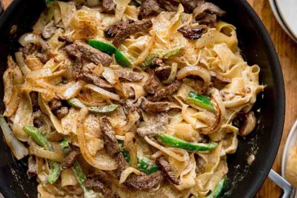 Philly Cheesesteak Pasta, homemade and freshly served