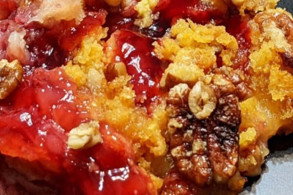 Pineapple Cherry Dump Cake, homemade and freshly served