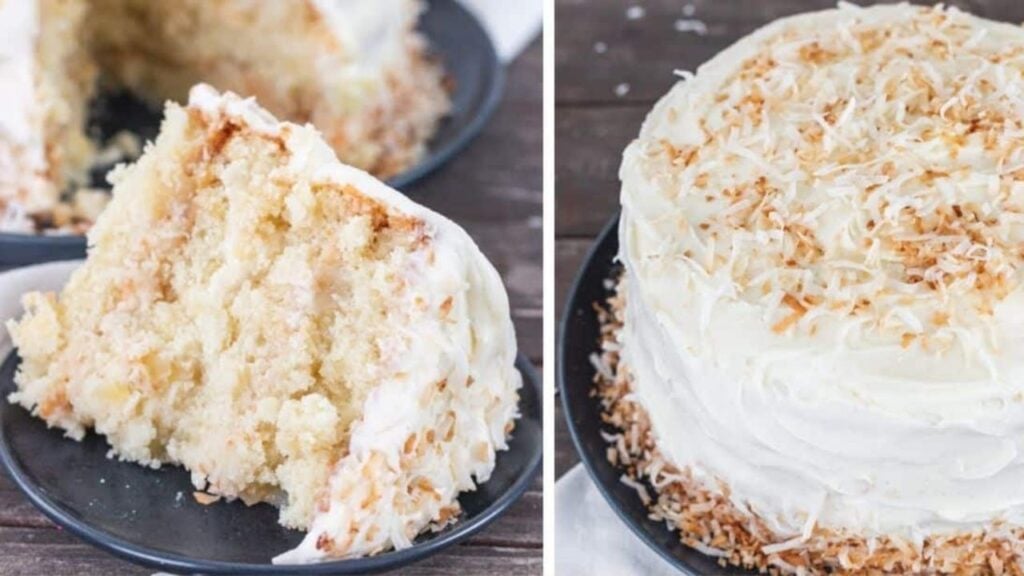 Pineapple Coconut Cake With Pineapple Filling, homemade and freshly served