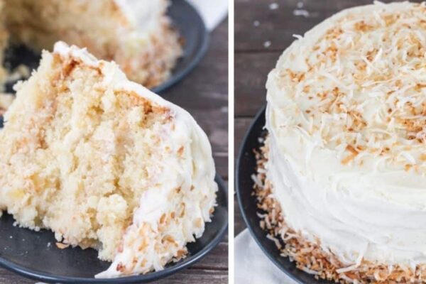Pineapple Coconut Cake With Pineapple Filling, homemade and freshly served