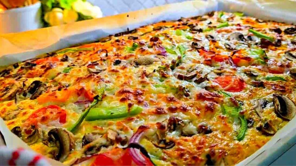 Pizza Sheet Pan Casserole, homemade and freshly served