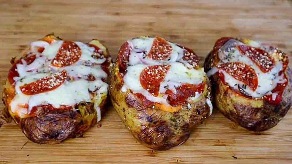Pizza-Stuffed Baked Potato, homemade and freshly served