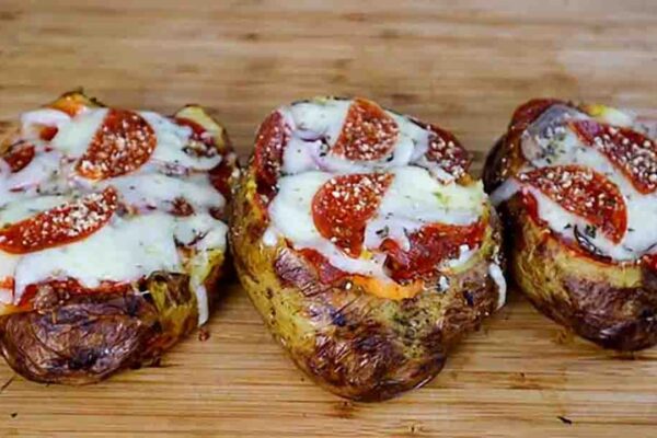 Pizza-Stuffed Baked Potato, homemade and freshly served