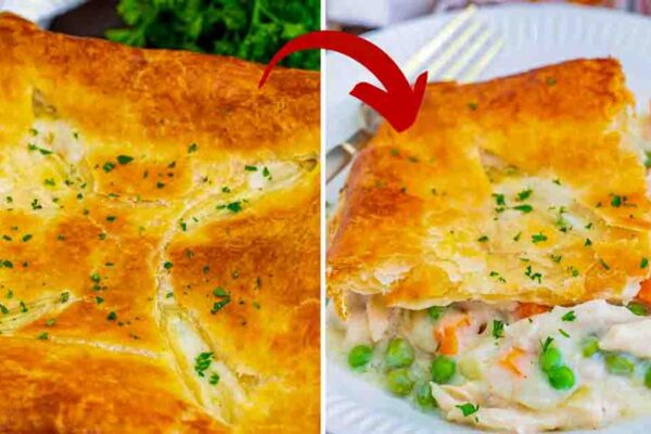 Puff Pastry Chicken Pot Pie, homemade and freshly served