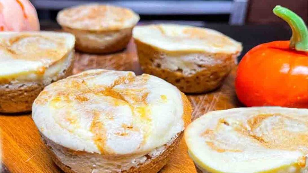 Pumpkin Cream Cheese Swirl Muffins, homemade and freshly served