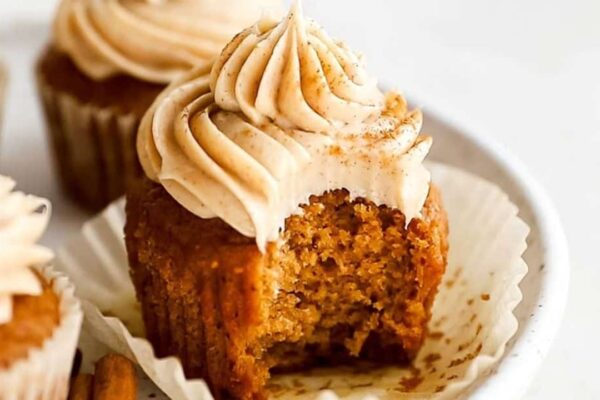 Pumpkin Cupcakes With Cream Cheese Frosting, homemade and freshly served