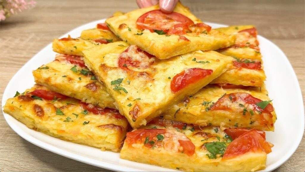 Quick and Easy Cheese Potato Pizza, homemade and freshly served