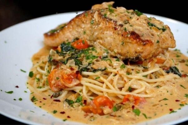 Quick and Easy Creamy Tuscan Salmon Pasta, homemade and freshly served
