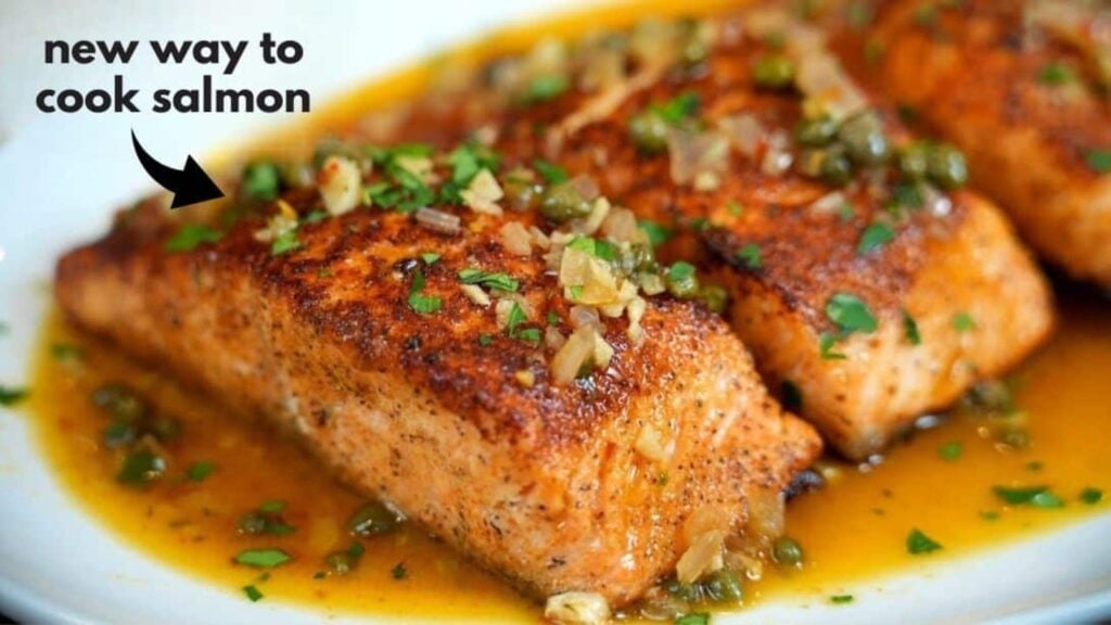 Quick and Easy Salmon Piccata, homemade and freshly served