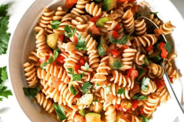 Quick and Easy Summer Pasta Salad, homemade and freshly served