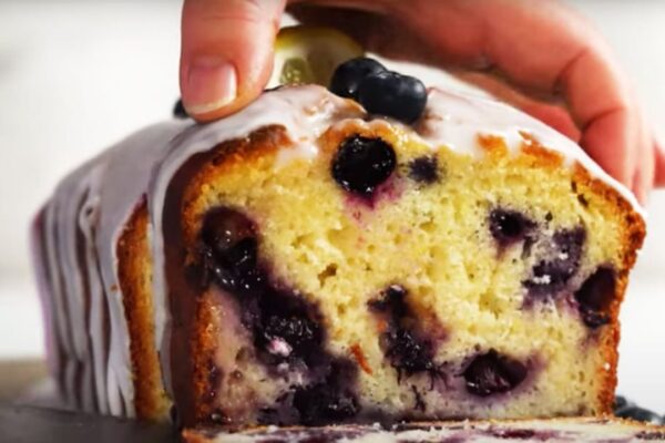 10-Minute Blueberry Lemon Loaf Cake, homemade and freshly served