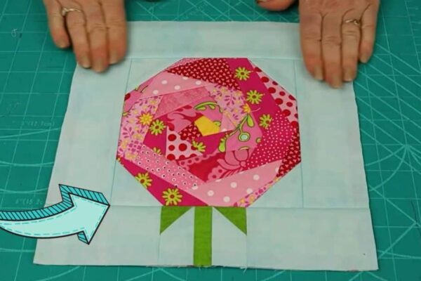 Finished Quilt-As-You-Go Crazy Patchwork Flower Block, a completed DIY project
