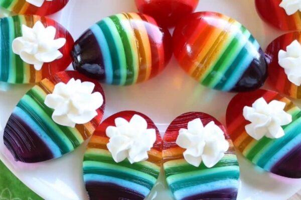 Rainbow Jell-O Deviled Eggs, homemade and freshly served