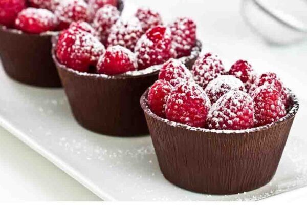 Raspberry Chocolate Cups, homemade and freshly served