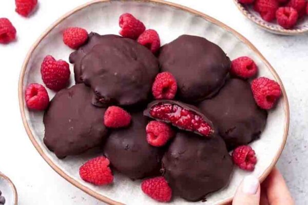Raspberry Filled Chocolate Bites, homemade and freshly served