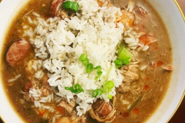 a Chicken and Sausage Gumbo, homemade and freshly served