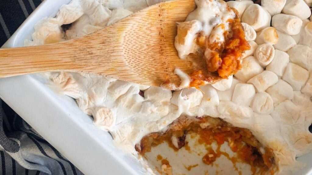 a Sweet Potato Casserole, homemade and freshly served