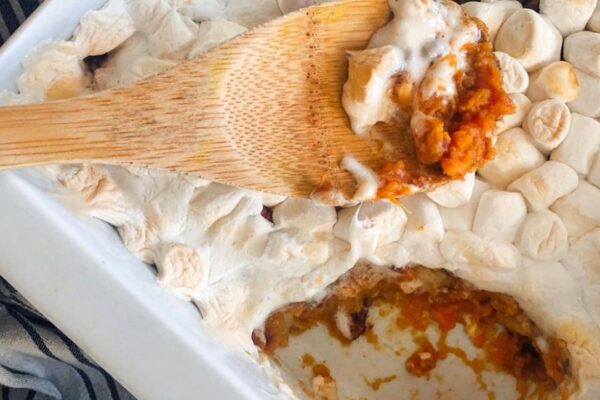a Sweet Potato Casserole, homemade and freshly served