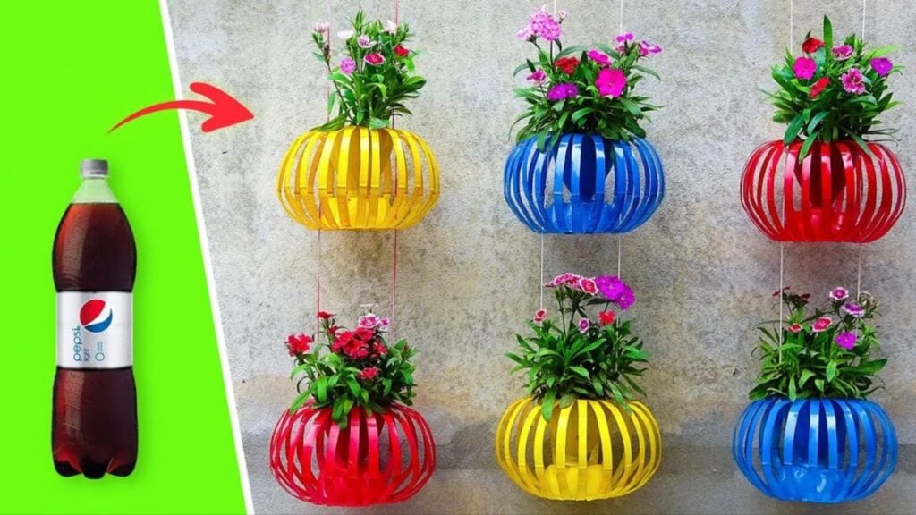 Finished Recycling Plastic Bottles into Hanging Lantern Flower Pots, a completed DIY project