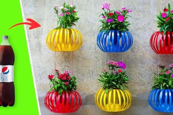 Finished Recycling Plastic Bottles into Hanging Lantern Flower Pots, a completed DIY project