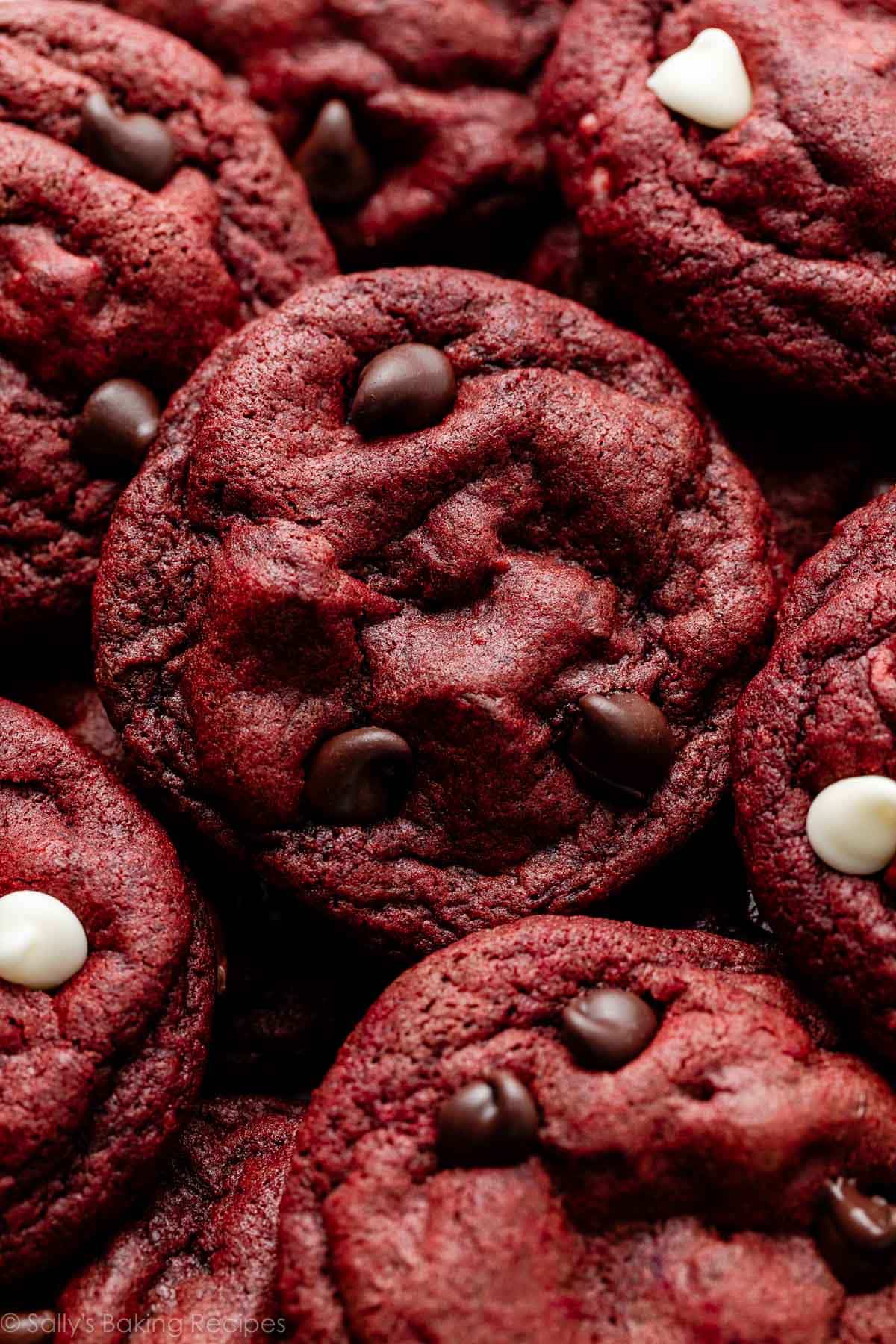 Valentine cookie recipes — red velvet chocolate chip cookies, easy Valentine recipe