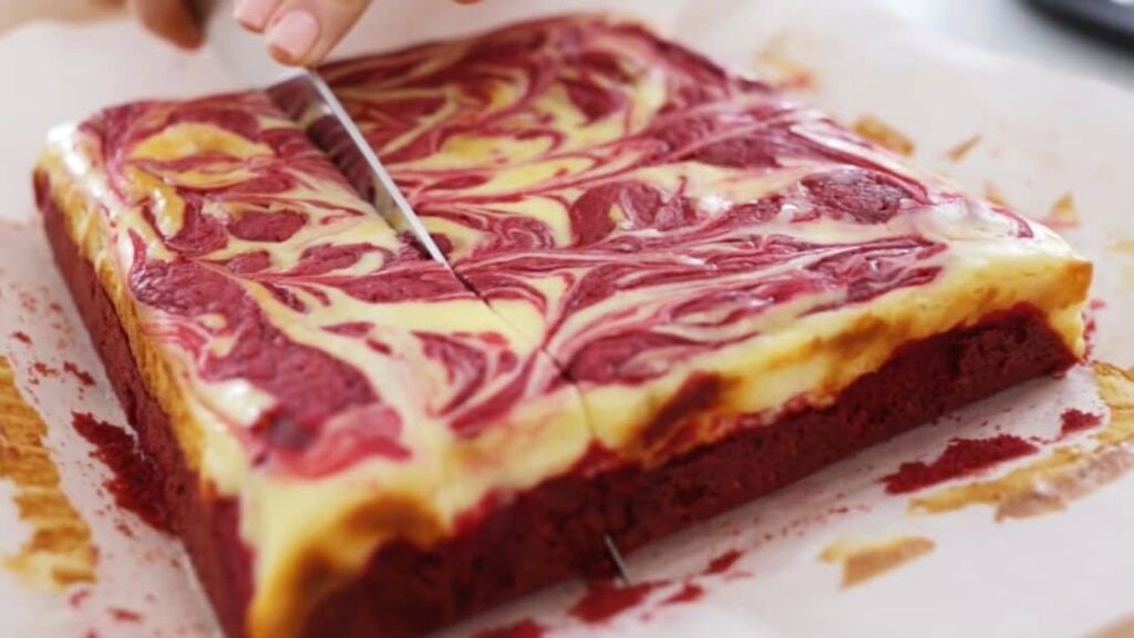 Red Velvet Cream Cheese Swirl Brownie, homemade and freshly served