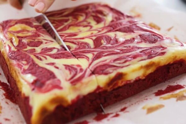 Red Velvet Cream Cheese Swirl Brownie, homemade and freshly served