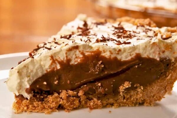 Rich Chocolate Pudding Pie, homemade and freshly served
