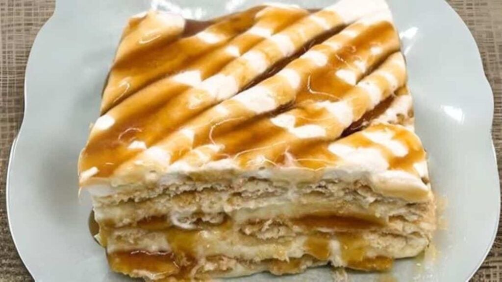 6-Ingredient Ritz Cracker Caramel Icebox Cake, homemade and freshly served