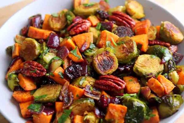 Roasted Brussels Sprouts and Sweet Potato, homemade and freshly served