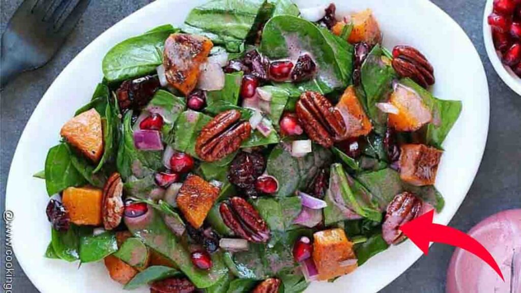 Roasted Butternut Squash Spinach Salad, homemade and freshly served