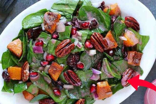 Roasted Butternut Squash Spinach Salad, homemade and freshly served