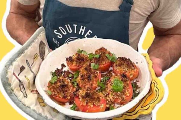 Roasted Lemon-Pecan Tomatoes, homemade and freshly served