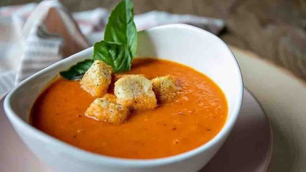 Roasted Red Pepper and Tomato Soup, homemade and freshly served